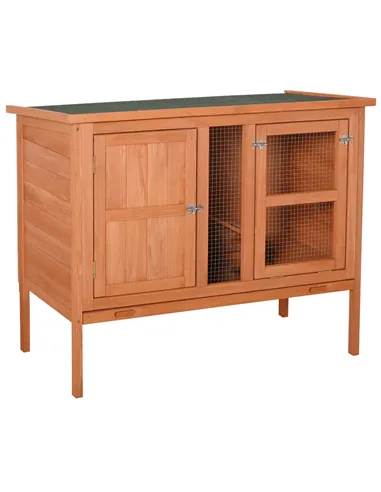 PawHut Wooden Guinea Pigs Hutches Elevated Pet Bunny House with Slide-Out Tray Openable Roof