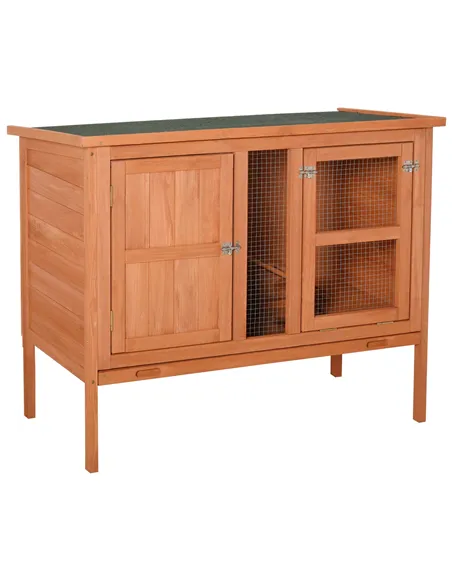 PawHut Wooden Guinea Pigs Hutches Elevated Pet Bunny House with Slide-Out Tray Openable Roof