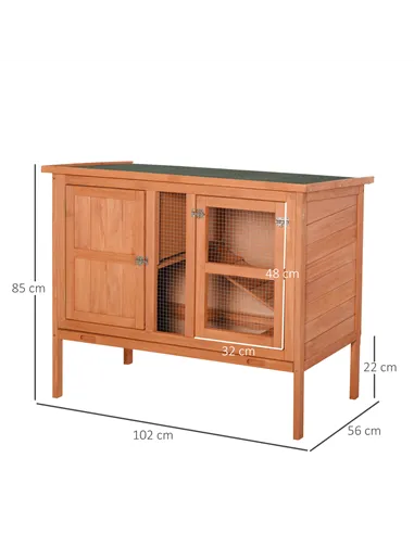 PawHut Wooden Guinea Pigs Hutches Elevated Pet Bunny House with Slide-Out Tray Openable Roof