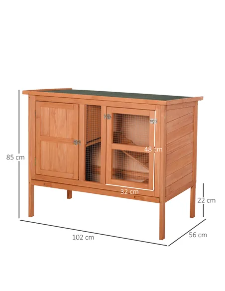 PawHut Wooden Guinea Pigs Hutches Elevated Pet Bunny House with Slide-Out Tray Openable Roof