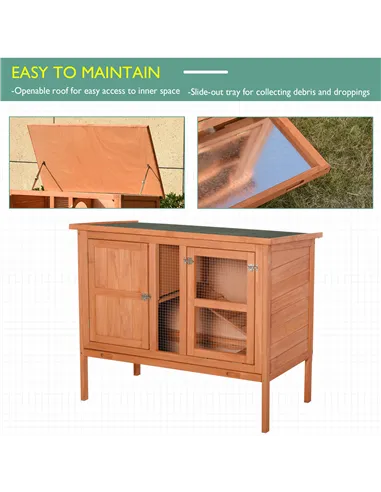 PawHut Wooden Guinea Pigs Hutches Elevated Pet Bunny House with Slide-Out Tray Openable Roof