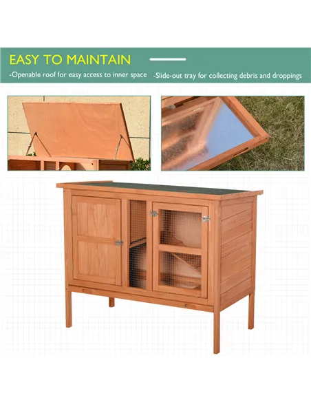 PawHut Wooden Guinea Pigs Hutches Elevated Pet Bunny House with Slide-Out Tray Openable Roof