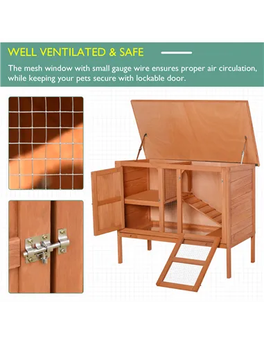 PawHut Wooden Guinea Pigs Hutches Elevated Pet Bunny House with Slide-Out Tray Openable Roof