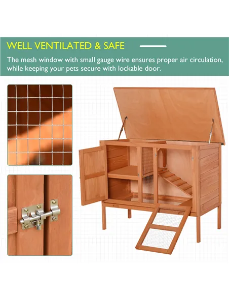 PawHut Wooden Guinea Pigs Hutches Elevated Pet Bunny House with Slide-Out Tray Openable Roof