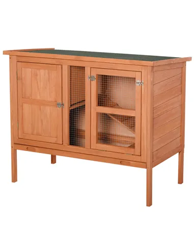 PawHut Wooden Guinea Pigs Hutches Elevated Pet Bunny House with Slide-Out Tray Openable Roof