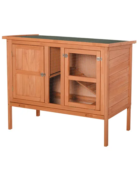 PawHut Wooden Guinea Pigs Hutches Elevated Pet Bunny House with Slide-Out Tray Openable Roof