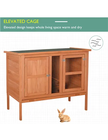 PawHut Wooden Guinea Pigs Hutches Elevated Pet Bunny House with Slide-Out Tray Openable Roof