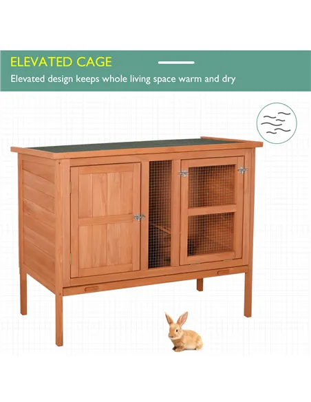 PawHut Wooden Guinea Pigs Hutches Elevated Pet Bunny House with Slide-Out Tray Openable Roof