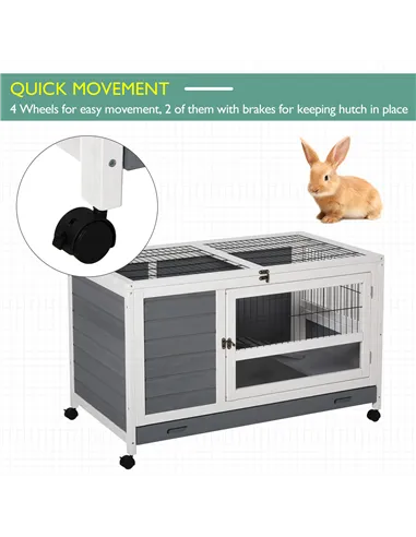 PawHut Wooden Guinea Pigs Hutches Elevated Pet Bunny House Rabbit Cage with Slide-Out Tray Indoor Grey