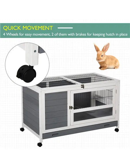 PawHut Wooden Guinea Pigs Hutches Elevated Pet Bunny House Rabbit Cage with Slide-Out Tray Indoor Grey