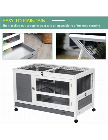 PawHut Wooden Guinea Pigs Hutches Elevated Pet Bunny House Rabbit Cage with Slide-Out Tray Indoor Grey