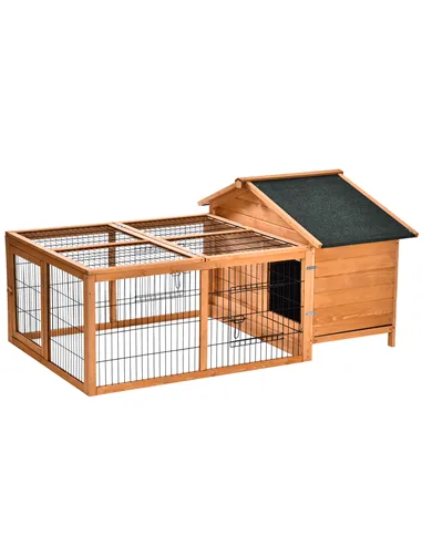 PawHut Wooden Guinea Pigs Hutches Detachable Rabbit Cage Pet House with Openable Run & Roof Slide-out Tray