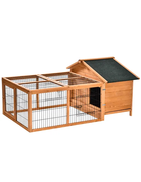 PawHut Wooden Guinea Pigs Hutches Detachable Rabbit Cage Pet House with Openable Run & Roof Slide-out Tray