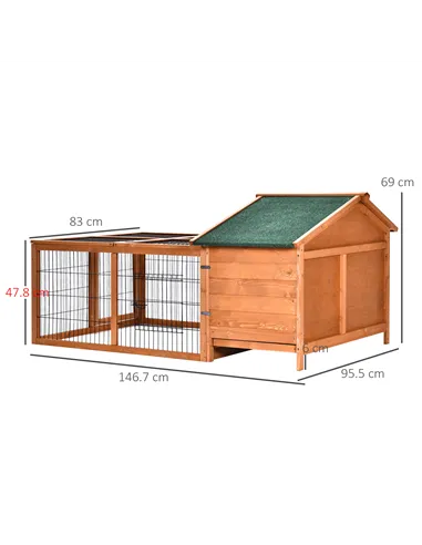PawHut Wooden Guinea Pigs Hutches Detachable Rabbit Cage Pet House with Openable Run & Roof Slide-out Tray