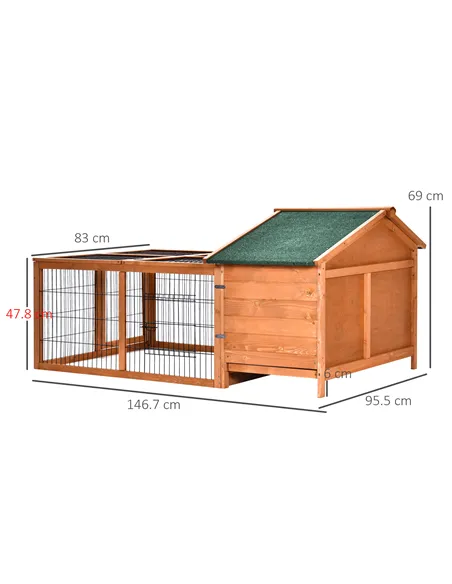 PawHut Wooden Guinea Pigs Hutches Detachable Rabbit Cage Pet House with Openable Run & Roof Slide-out Tray