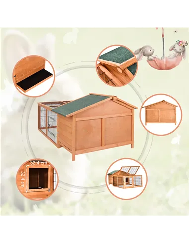 PawHut Wooden Guinea Pigs Hutches Detachable Rabbit Cage Pet House with Openable Run & Roof Slide-out Tray
