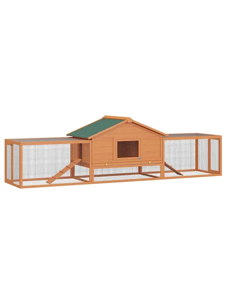 PawHut Wooden Guinea Pigs Hutches W/ Ramp-Golden Red