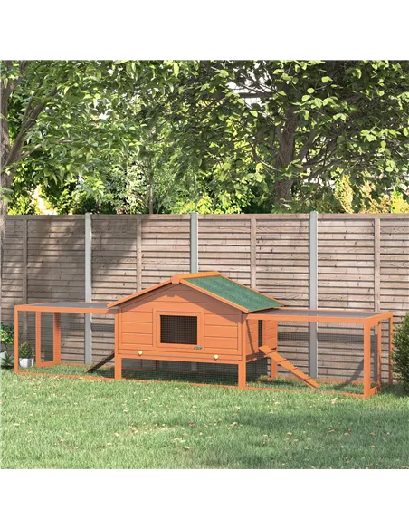 PawHut Wooden Guinea Pigs Hutches W/ Ramp-Golden Red