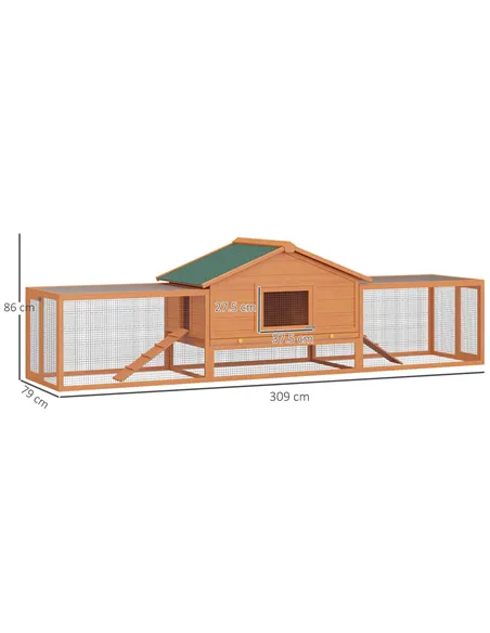 PawHut Wooden Guinea Pigs Hutches W/ Ramp-Golden Red