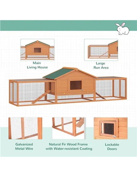 PawHut Wooden Guinea Pigs Hutches W/ Ramp-Golden Red