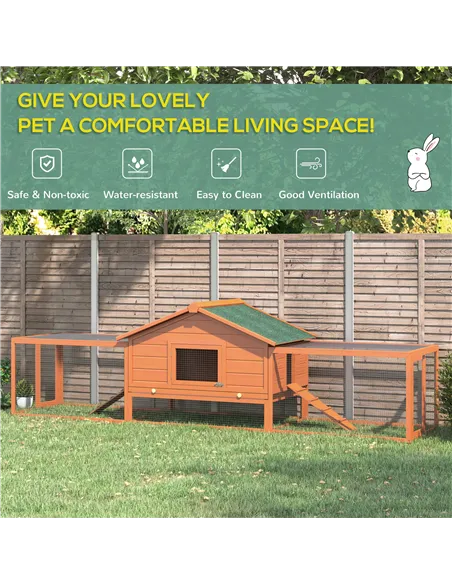 PawHut Wooden Guinea Pigs Hutches W/ Ramp-Golden Red