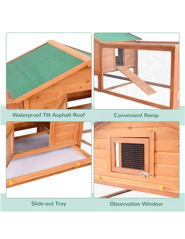 PawHut Wooden Guinea Pigs Hutches W/ Ramp-Golden Red