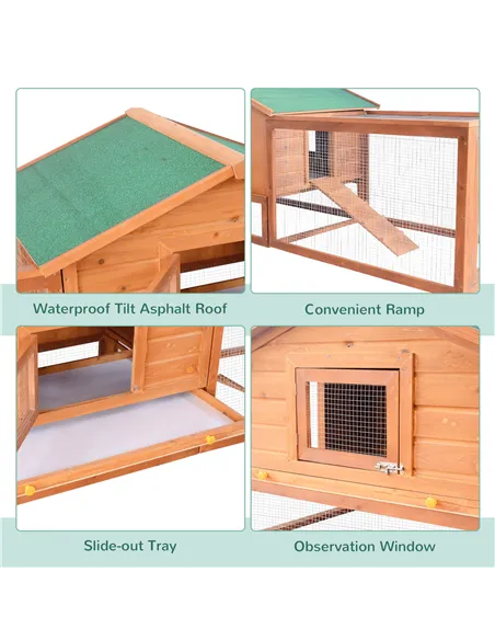PawHut Wooden Guinea Pigs Hutches W/ Ramp-Golden Red