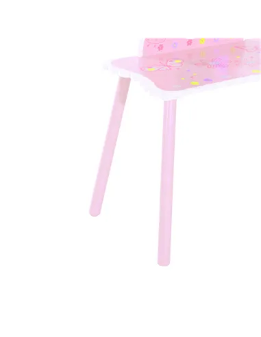 HOMCOM Kids Dressing Table Girls Pink Wooden Kids Dressing Table & Stool Make Up Desk Chair Toys Fairy Dresser Play Set w/Mirror