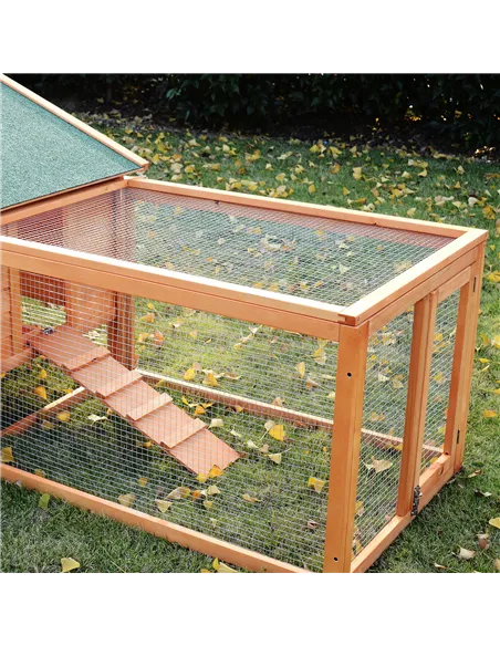PawHut Wooden Guinea Pigs Hutches W/ Ramp-Golden Red