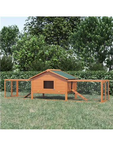 PawHut Wooden Guinea Pigs Hutches W/ Ramp-Golden Red