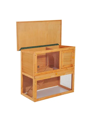 Pawhut Wooden 90cm 2 Tiers Guinea Pigs Hutches