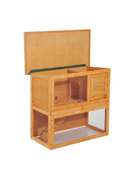Pawhut Wooden 90cm 2 Tiers Guinea Pigs Hutches
