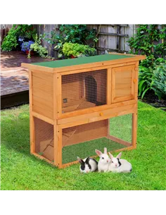 Pawhut Wooden 90cm 2 Tiers Guinea Pigs Hutches 2