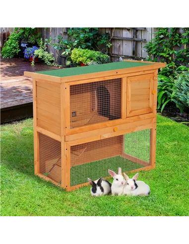 Pawhut Wooden 90cm 2 Tiers Guinea Pigs Hutches