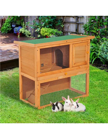 Pawhut Wooden 90cm 2 Tiers Guinea Pigs Hutches