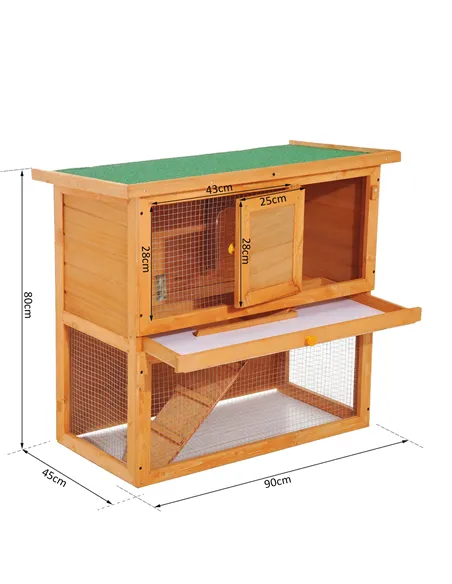 Pawhut Wooden 90cm 2 Tiers Guinea Pigs Hutches