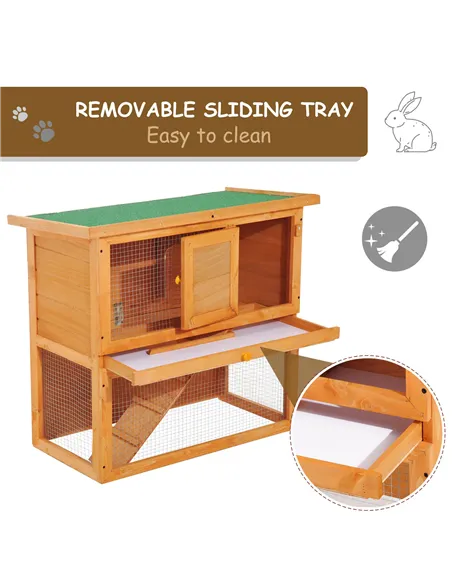 Pawhut Wooden 90cm 2 Tiers Guinea Pigs Hutches