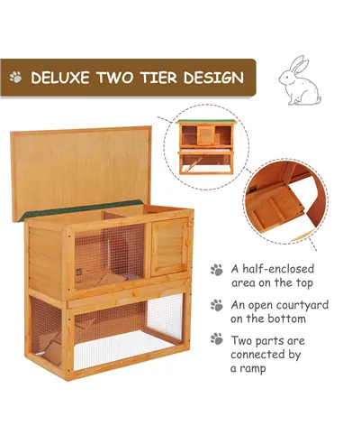 Pawhut Wooden 90cm 2 Tiers Guinea Pigs Hutches