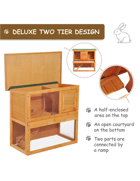 Pawhut Wooden 90cm 2 Tiers Guinea Pigs Hutches