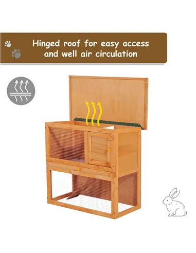Pawhut Wooden 90cm 2 Tiers Guinea Pigs Hutches