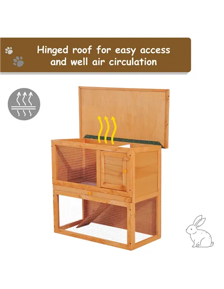 Pawhut Wooden 90cm 2 Tiers Guinea Pigs Hutches