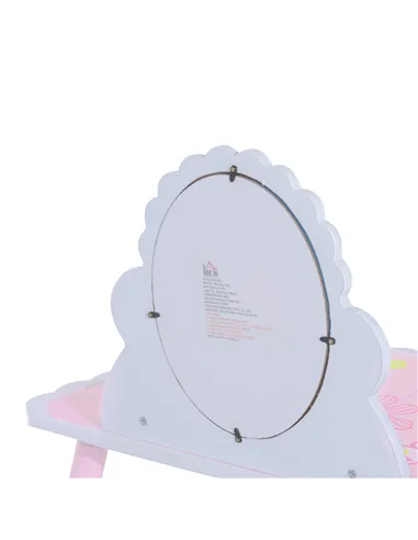 HOMCOM Kids Dressing Table Girls Pink Wooden Kids Dressing Table & Stool Make Up Desk Chair Toys Fairy Dresser Play Set w/Mirror