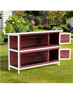 Pawhut Two-Tier Double Decker Wooden Guinea Pigs Hutches Pet Cage 136.4Lx50Wx93H cm-Brown/White