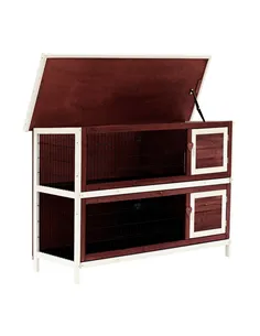 Pawhut Two-Tier Double Decker Wooden Guinea Pigs Hutches Pet Cage 136.4Lx50Wx93H cm-Brown/White 2