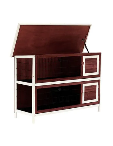 Pawhut Two-Tier Double Decker Wooden Guinea Pigs Hutches Pet Cage 136.4Lx50Wx93H cm-Brown/White