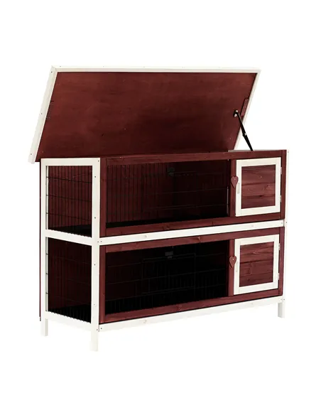 Pawhut Two-Tier Double Decker Wooden Guinea Pigs Hutches Pet Cage 136.4Lx50Wx93H cm-Brown/White