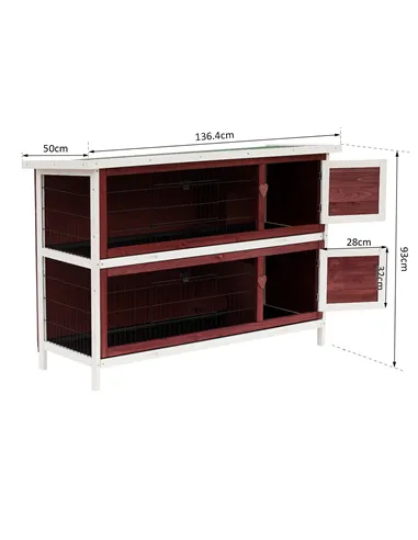 Pawhut Two-Tier Double Decker Wooden Guinea Pigs Hutches Pet Cage 136.4Lx50Wx93H cm-Brown/White