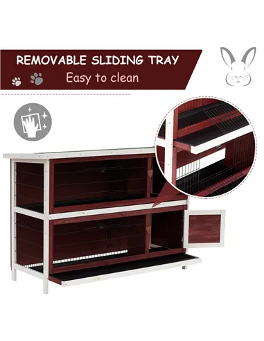 Pawhut Two-Tier Double Decker Wooden Guinea Pigs Hutches Pet Cage 136.4Lx50Wx93H cm-Brown/White