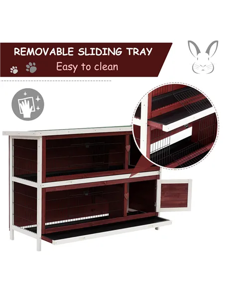 Pawhut Two-Tier Double Decker Wooden Guinea Pigs Hutches Pet Cage 136.4Lx50Wx93H cm-Brown/White