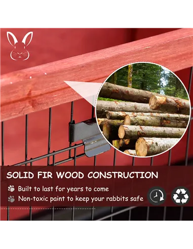 Pawhut Two-Tier Double Decker Wooden Guinea Pigs Hutches Pet Cage 136.4Lx50Wx93H cm-Brown/White